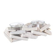 Porta candela natalizio 2 fuochi in legno bianco e vetro - Stick