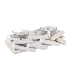 Porta candela natalizio 2 fuochi in legno bianco e vetro - Stick