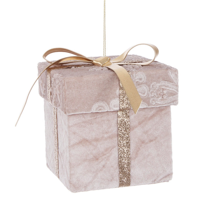 Pendaglio natalizio in velluto rosa pacco regalo - Delicta