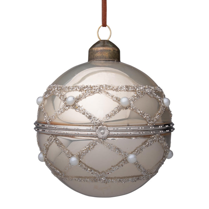 Palla di Natale in vetro con decorazioni in medaglietta 8 cm - Clelia