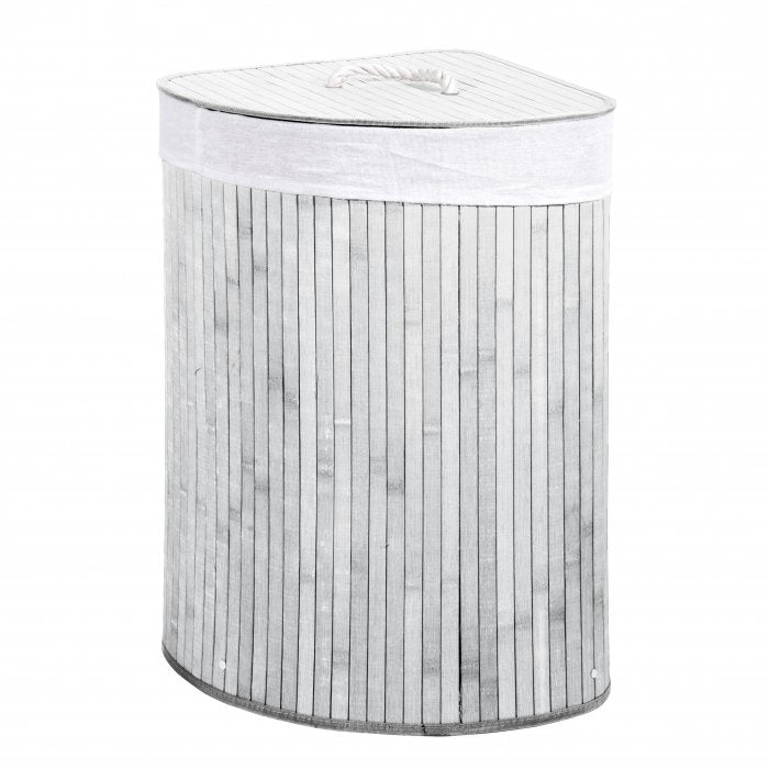 Cesto portabiancheria in bamboo angolare pieghevole - bianco