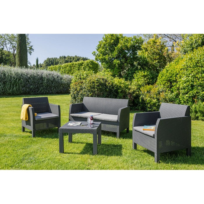 Salotto da giardino effetto rattan 4 posti con cuscini - Matilde - TOOMAX - 34272016138456