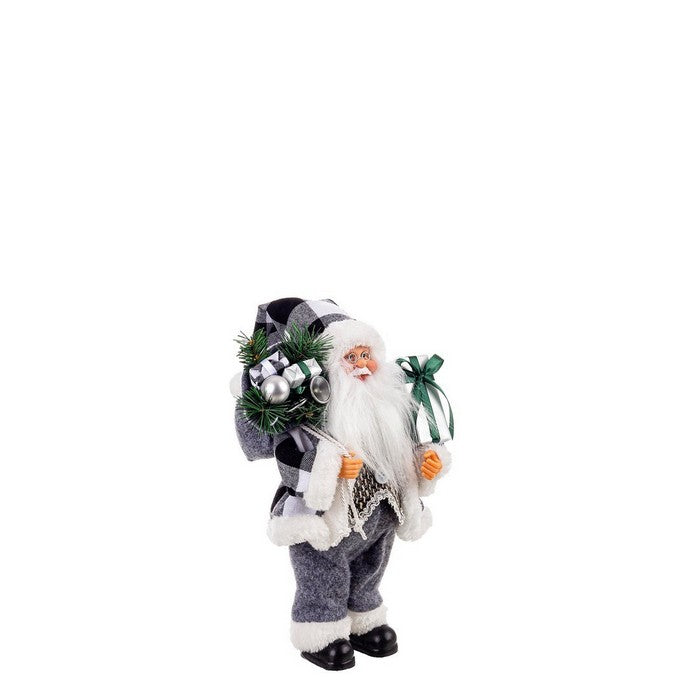 Decorazione babbo Natale grigio in piedi 30 cm - Elton