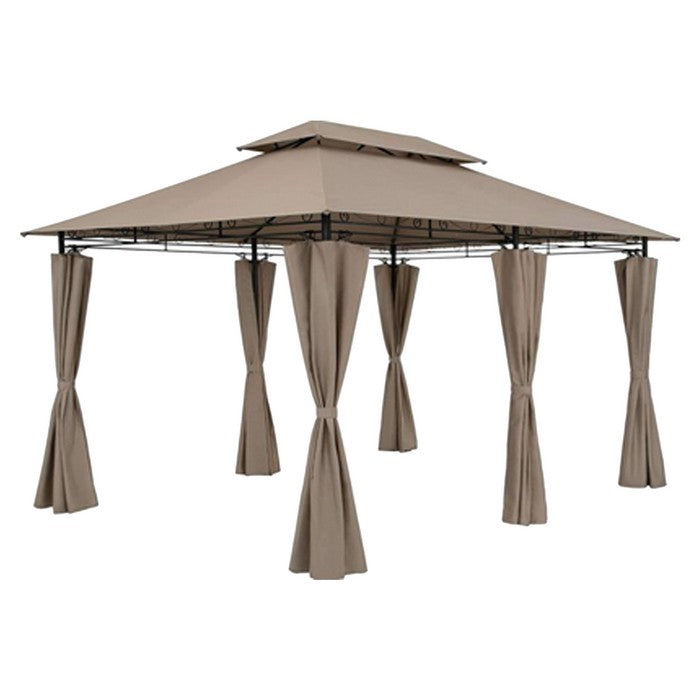 Gazebo da giardino in acciaio con copertura in poliestere ecru 3x4 mt con tende - Kassy - FDM - 34318763491544