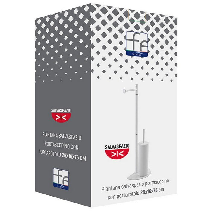 Piantana porta rotolo e porta scopino in acciaio - Salvaspazio