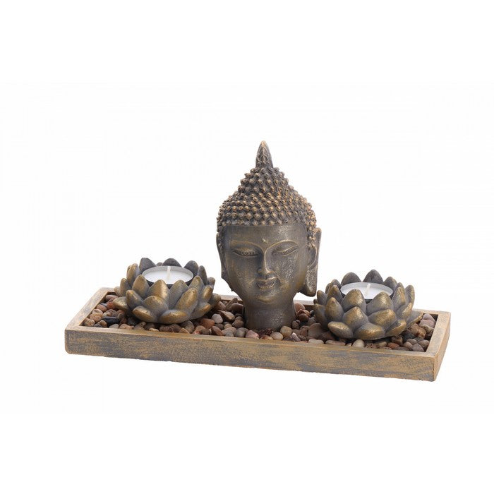 Decorazione in cemento con Buddha e 2 porta tea light - AD TREND - 63845824397690