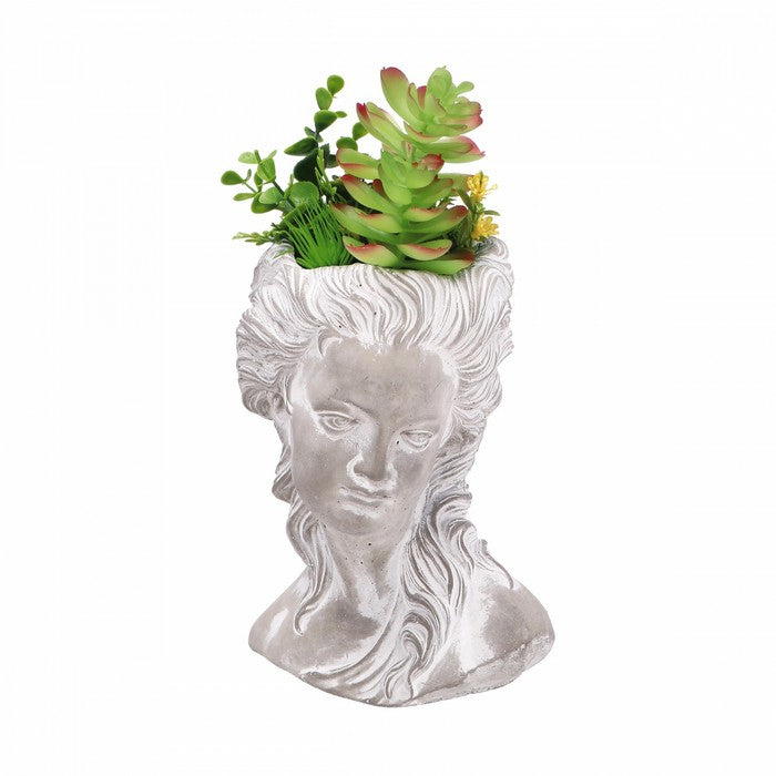 Vaso a forma di testa con piante artificiali 34 cm - AD TREND - 63845850546554