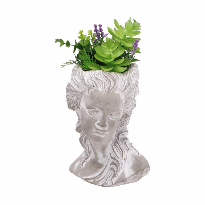 Vaso a forma di testa con piante artificiali 34 cm - AD TREND - 63845851431290