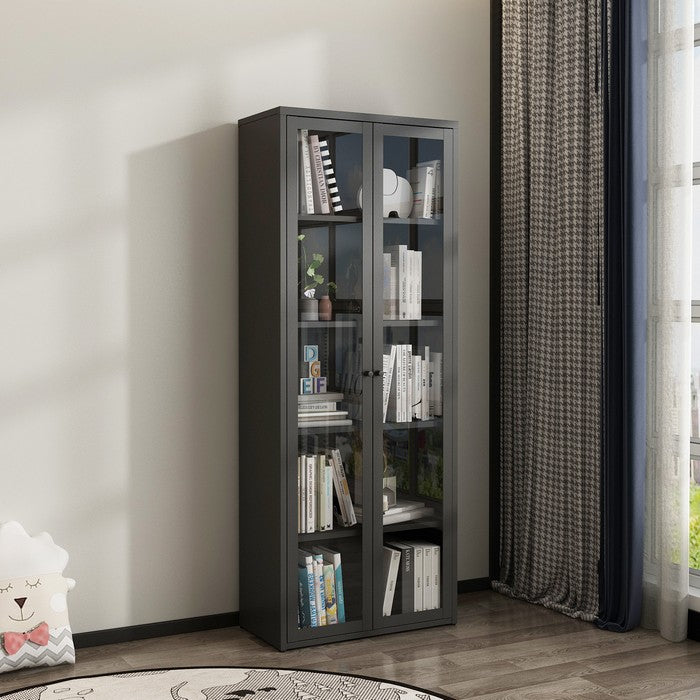 Vetrina in metallo con 2 ante e 4 ripiani in stile industriale