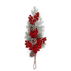 Dietroporta con bacche floccate e foglie per decorazione natalizia 65 cm