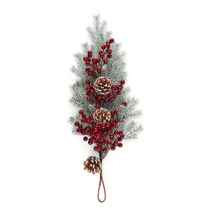 Dietroporta con bacche bordeaux e foglie per decorazione natalizia 65 cm