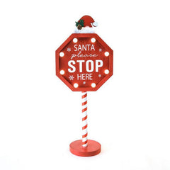 Cartello Santa Stop Here per decorazione natalizia con LED a batteria 50 cm