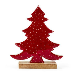 Albero in legno laccato rosso per decorazione natalizia 21 cm