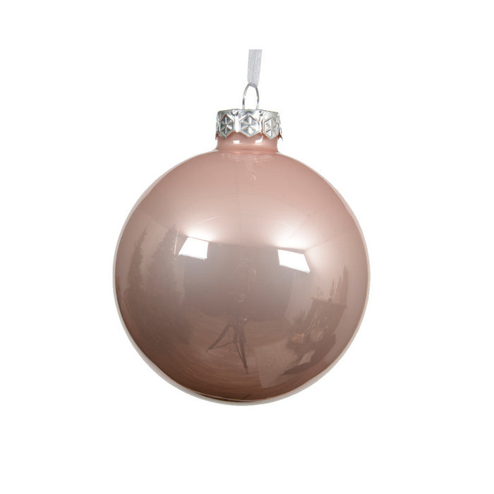 Pallina di natale in vetro rosa cipria smaltato