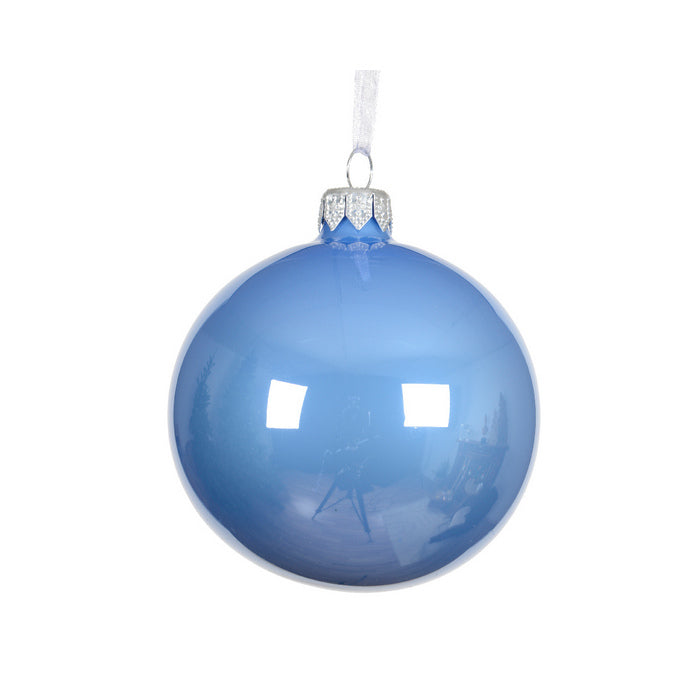 Pallina di natale in vetro azzurro cielo smaltato