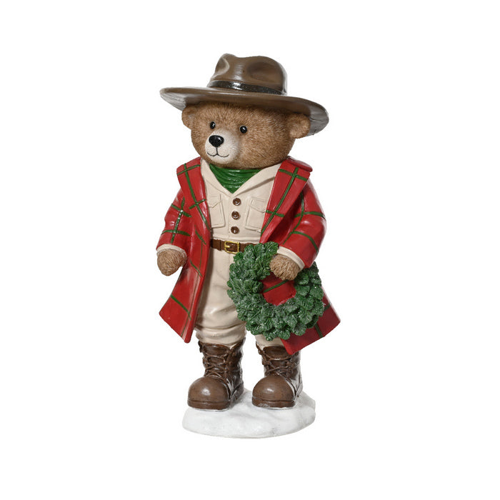 Statua per decorazione natalizia, orso in piedi con corona 34 cm