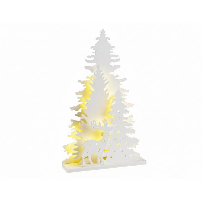 Decorazione natalizia in metallo bianco con paesaggio, con LED bianco caldo 36 cm