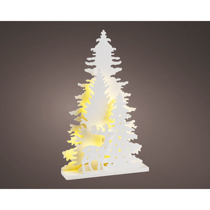 Decorazione natalizia in metallo bianco con paesaggio, con LED bianco caldo 36 cm