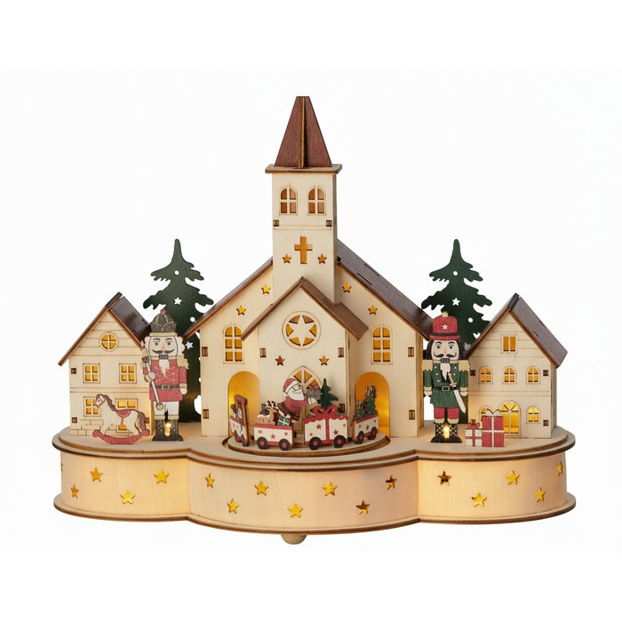 Paesaggio natalizio in compensato con LED 30 cm