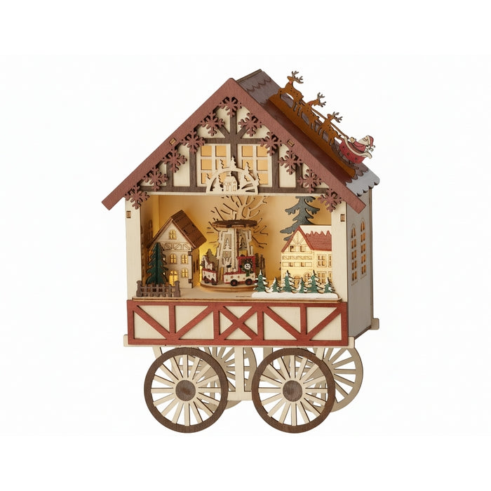 Paesaggio natalizio su ruote in compensato con LED 20 cm
