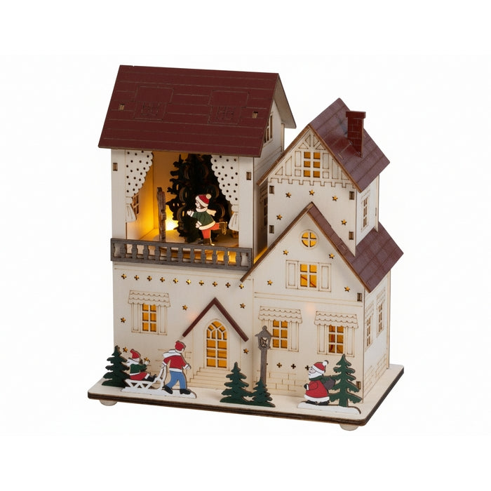 Casetta natalizia in legno compensato con LED 19 cm