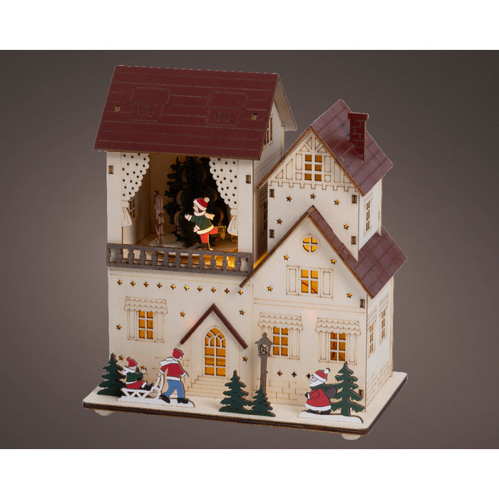 Casetta natalizia in legno compensato con LED 19 cm