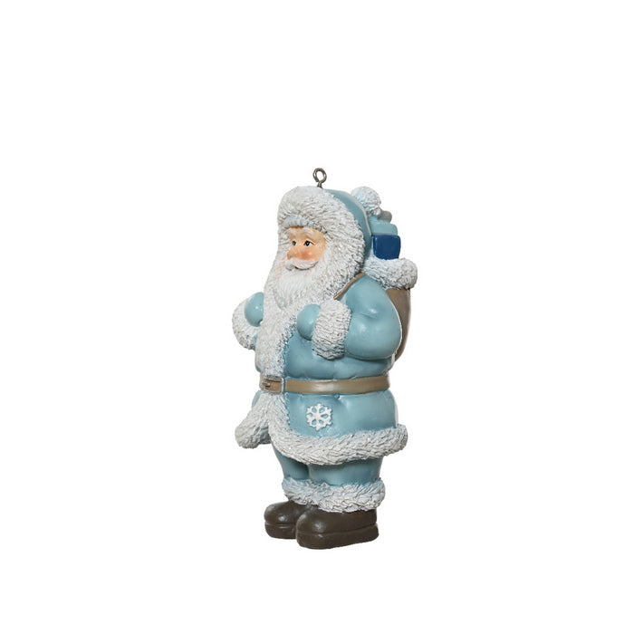 Decorazione natalizia da appendere, babbo natale bianco e blu, 11 cm