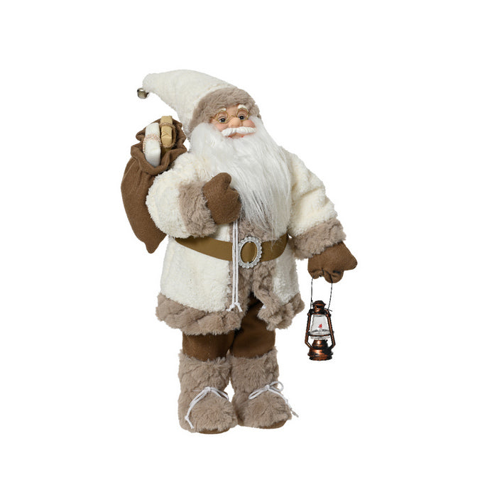Statua per decorazione natalizia, babbo natale bianco con lanterna, 30 cm