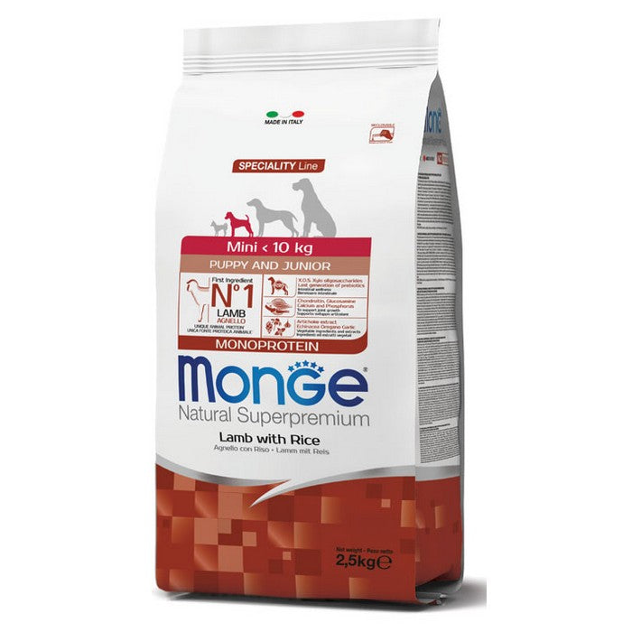 Monge Natural Superpremium Mini Puppy & Junior Monoprotein Agnello con Riso - MONGE - 34775186604248