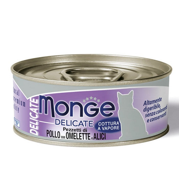 Monge Delicate Gatto Pezzetti di Pollo con Omelette e Alici - Adult 80g