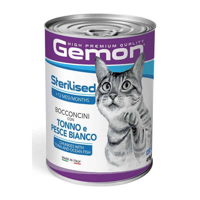 Gemon Gatto Sterilised Bocconcini con Tonno e Pesce Bianco 415g