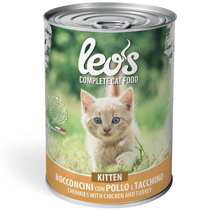 Leo's Gatto Bocconcini con Pollo e Tacchino - Kitten 415g - LEO'S - 34289810768088
