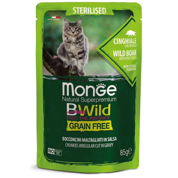 Monge BWild Gatto Grain Free Sterilised Cinghiale con ortaggi 85g