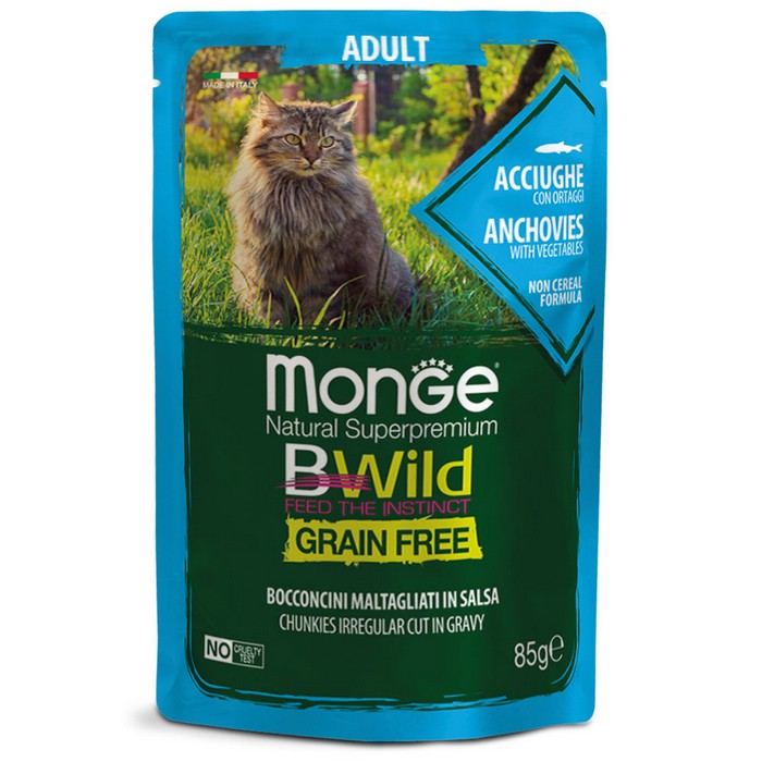 Monge BWild Gatto Grain Free Adult Acciughe con ortaggi 85g