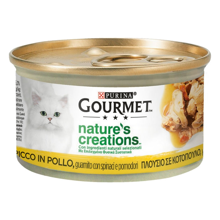 Purina Gourmet Nature's Creations ricco in Pollo con spinaci e pomodori 85g