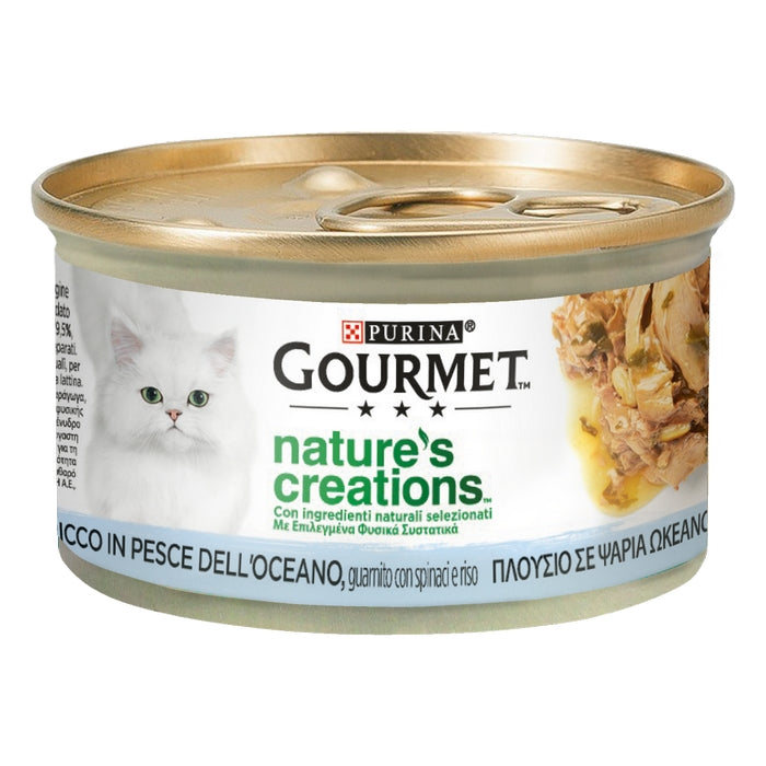Purina Gourmet Nature's Creations ricco in Pesce dell'oceano con spinaci e riso 85g