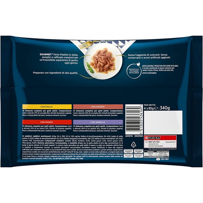 Purina Gourmet Perle Filettini in salsa con manzo, pollo, agnello e anatra 4x85g - PURINA - 66184358199674