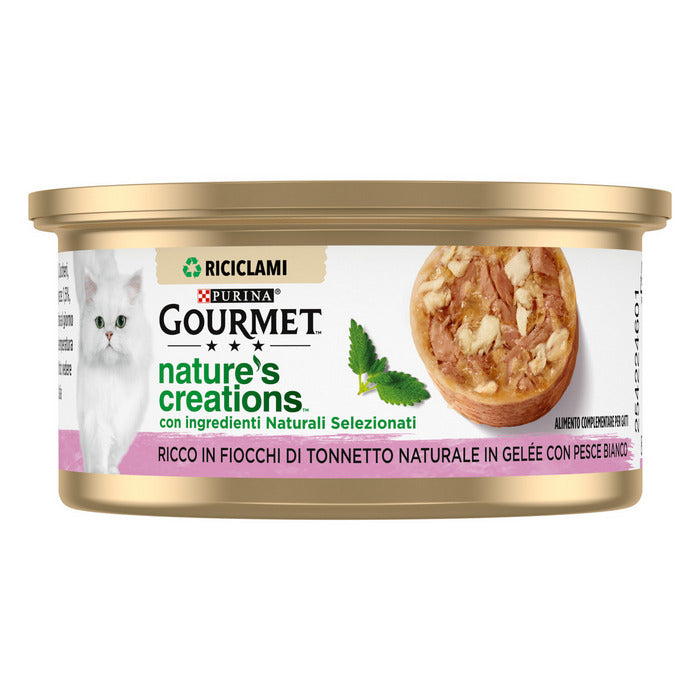 Purina Gourmet Nature's Creations Fiocchi di Tonnetto in gelèe con pesce bianco 70g