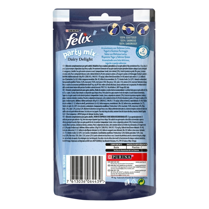 Purina Felix Party Mix Dairy Delight con latte, yogurt e formaggio 60g - PURINA - 66186092839290
