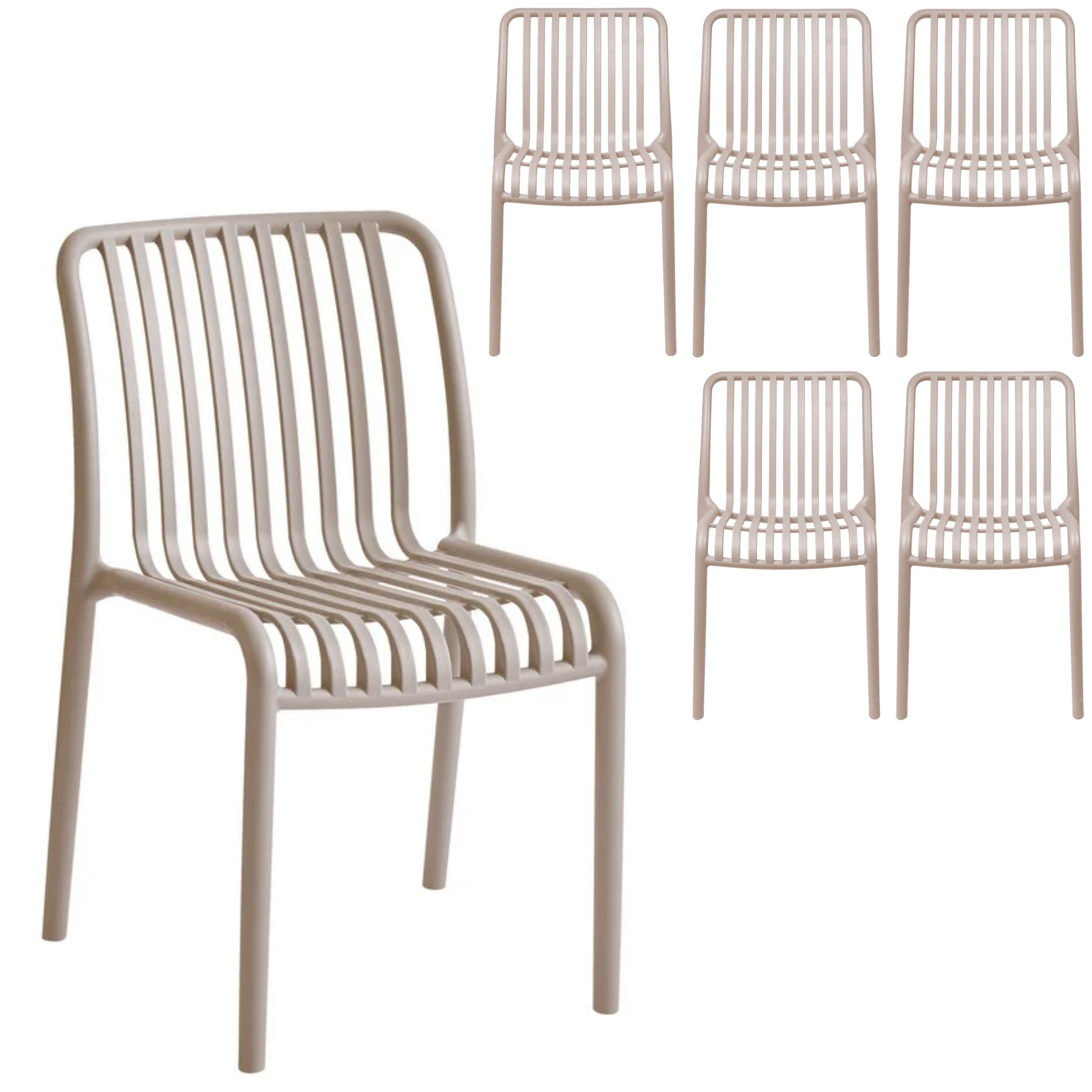 Set 6 sedie da giardino con doghe impilabile in polipropilene anti-uv - Gardenia