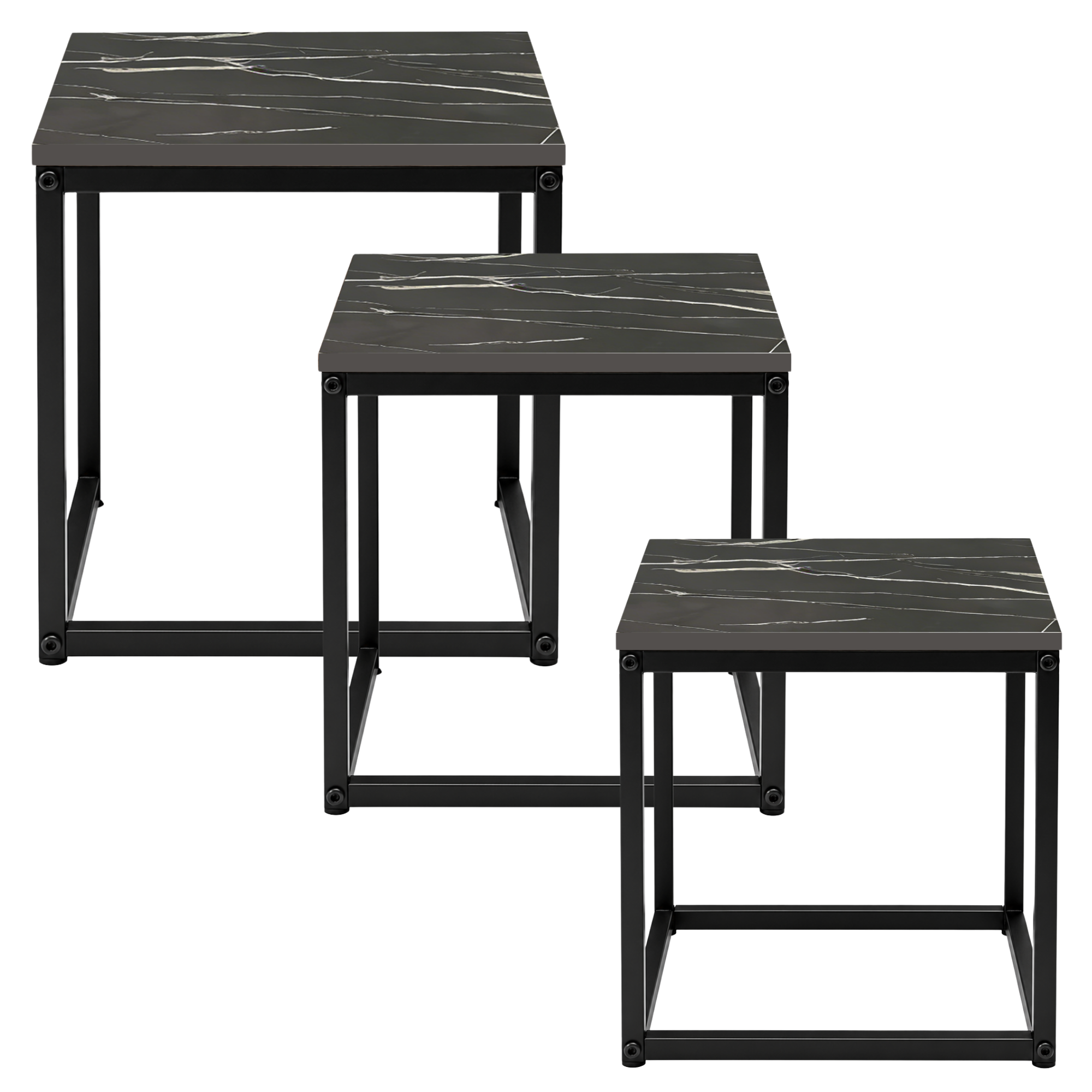 Set 3 Tavolini quadrati in metallo e MDF - Kubo