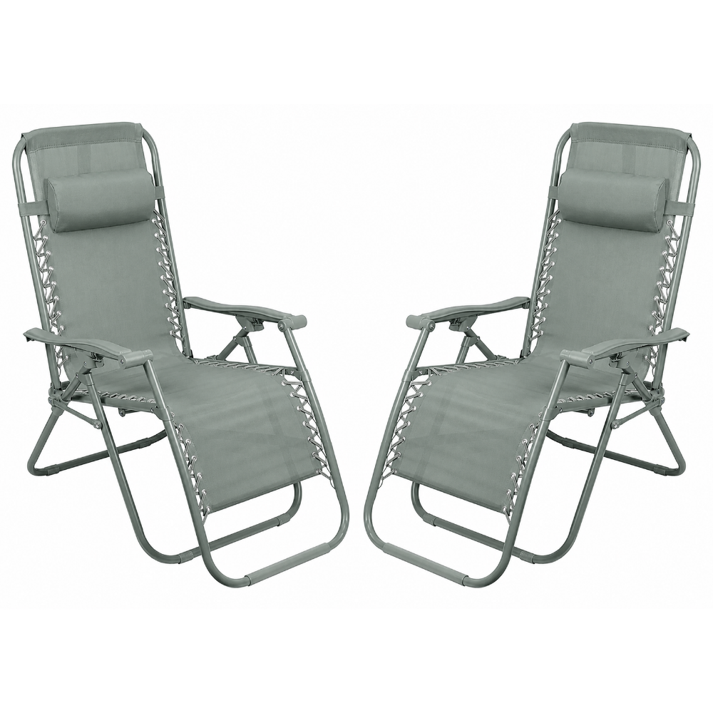 Set 2 Poltrone reclinabili in metallo e textilene monocolore con cuscino - No Gravity