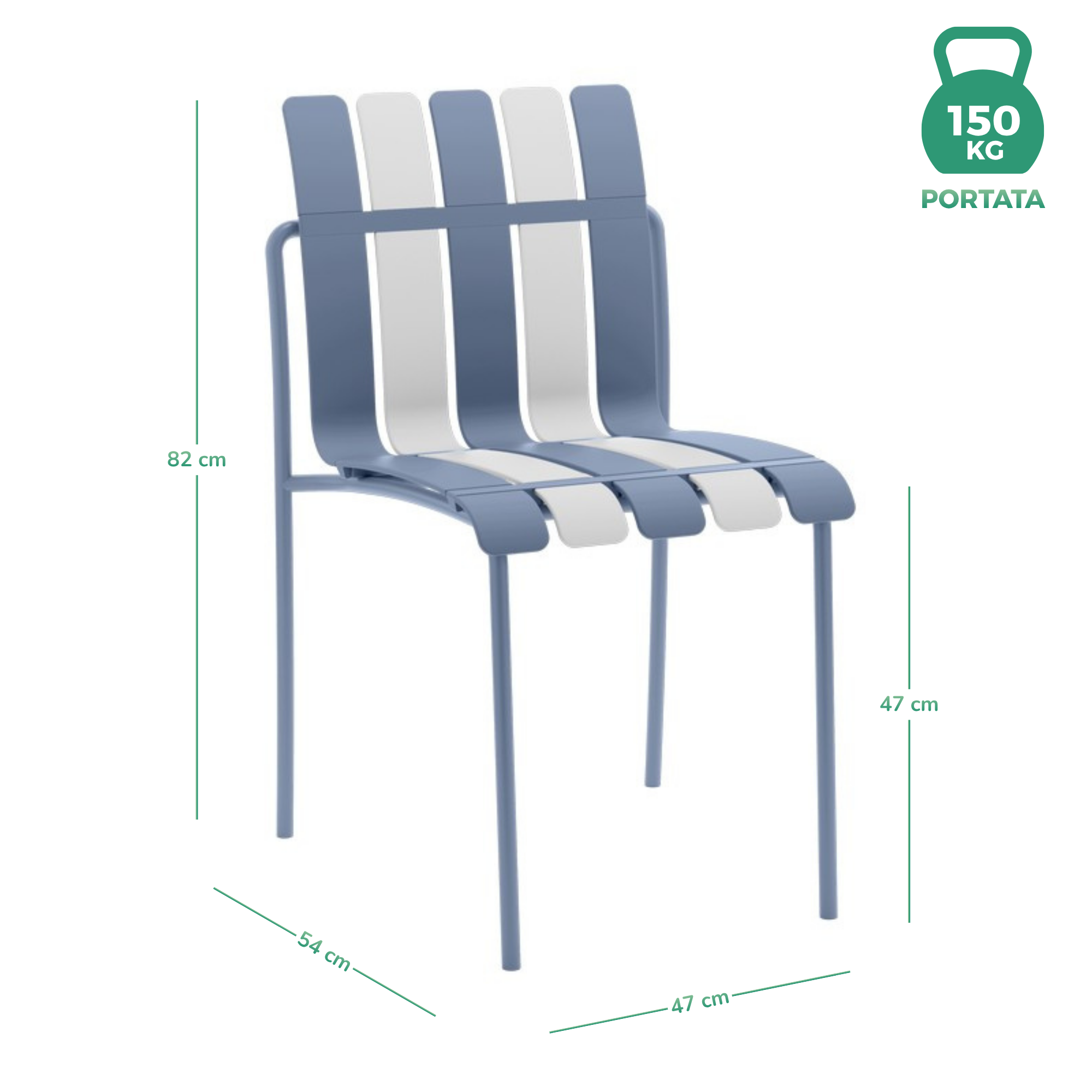 Set 4 Sedie a doghe da giardino mederne in polipropilene, fiberglass e metallo - Beach