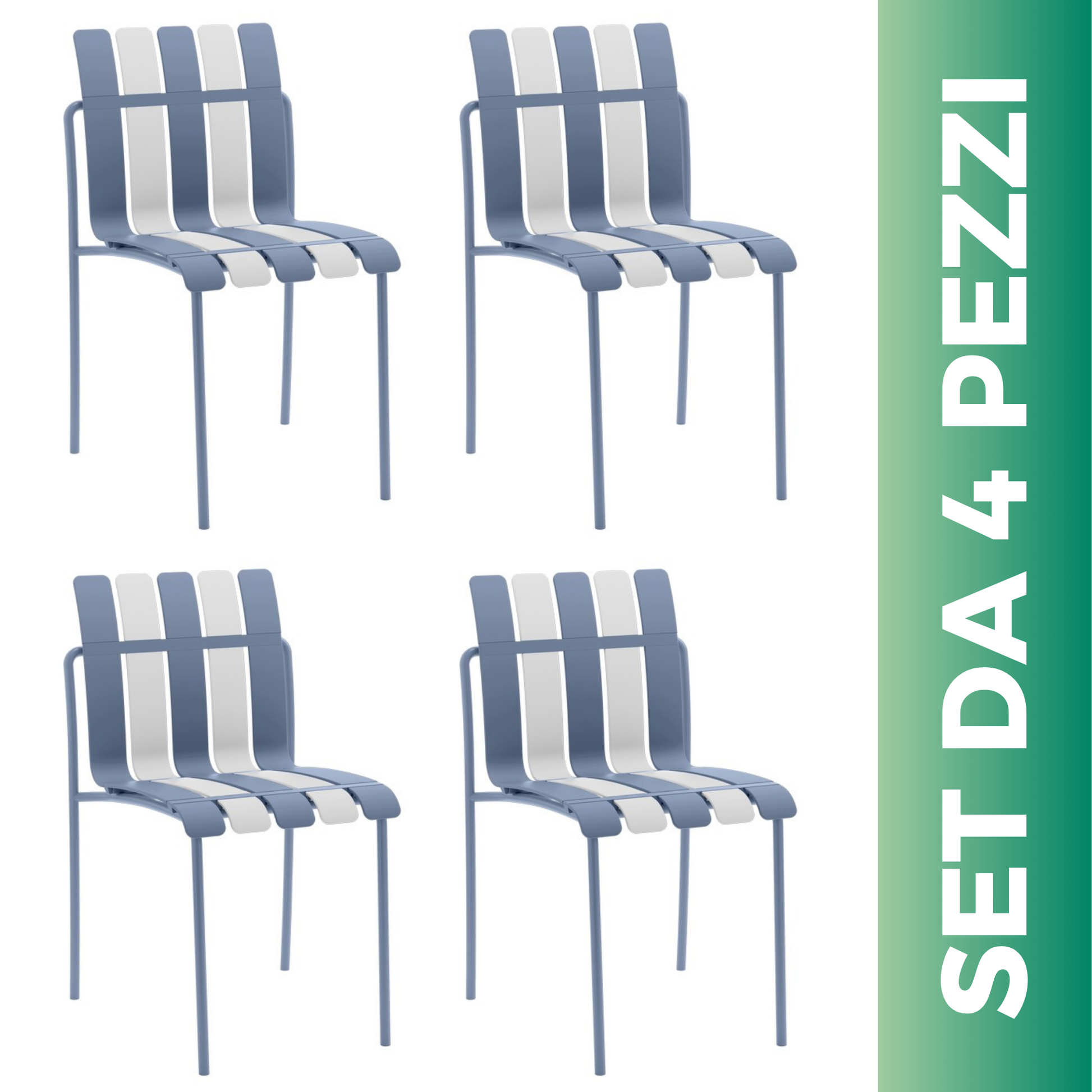 Set 4 Sedie a doghe da giardino mederne in polipropilene, fiberglass e metallo - Beach
