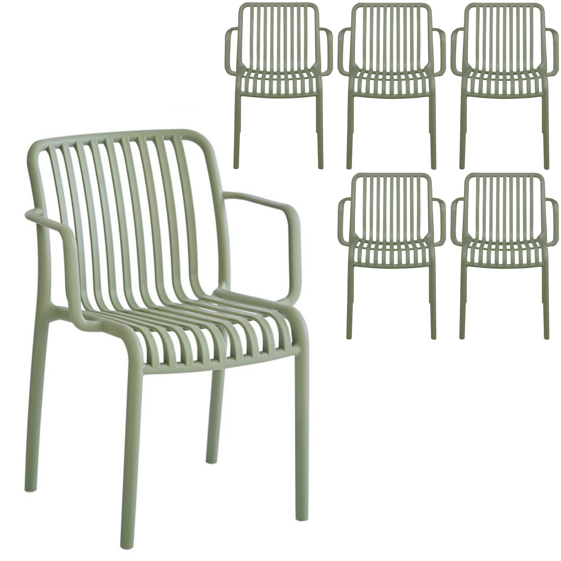 Set 6 poltrone da giardino con doghe impilabili in polipropilene anti-uv - Gardenia