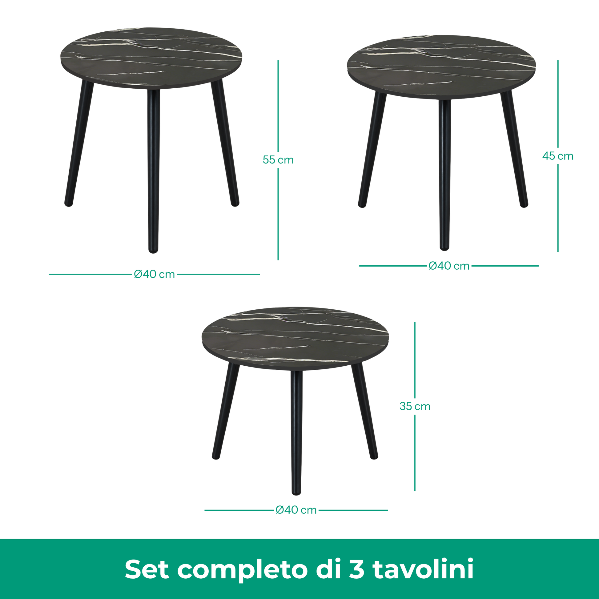 Set 3 Tavolini tondi in legno e MDF - Eyko