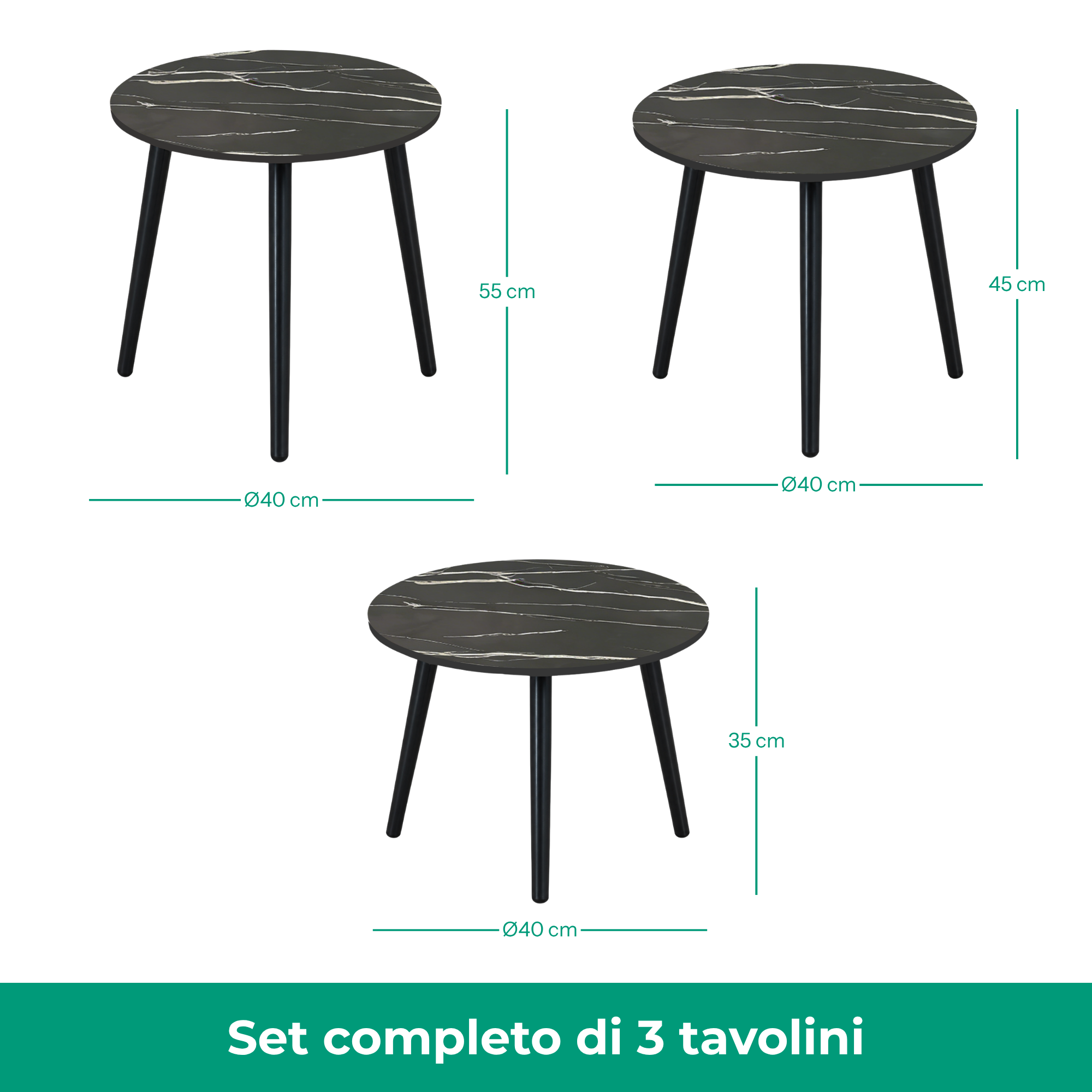 Set 3 Tavolini tondi in legno e MDF - Eyko