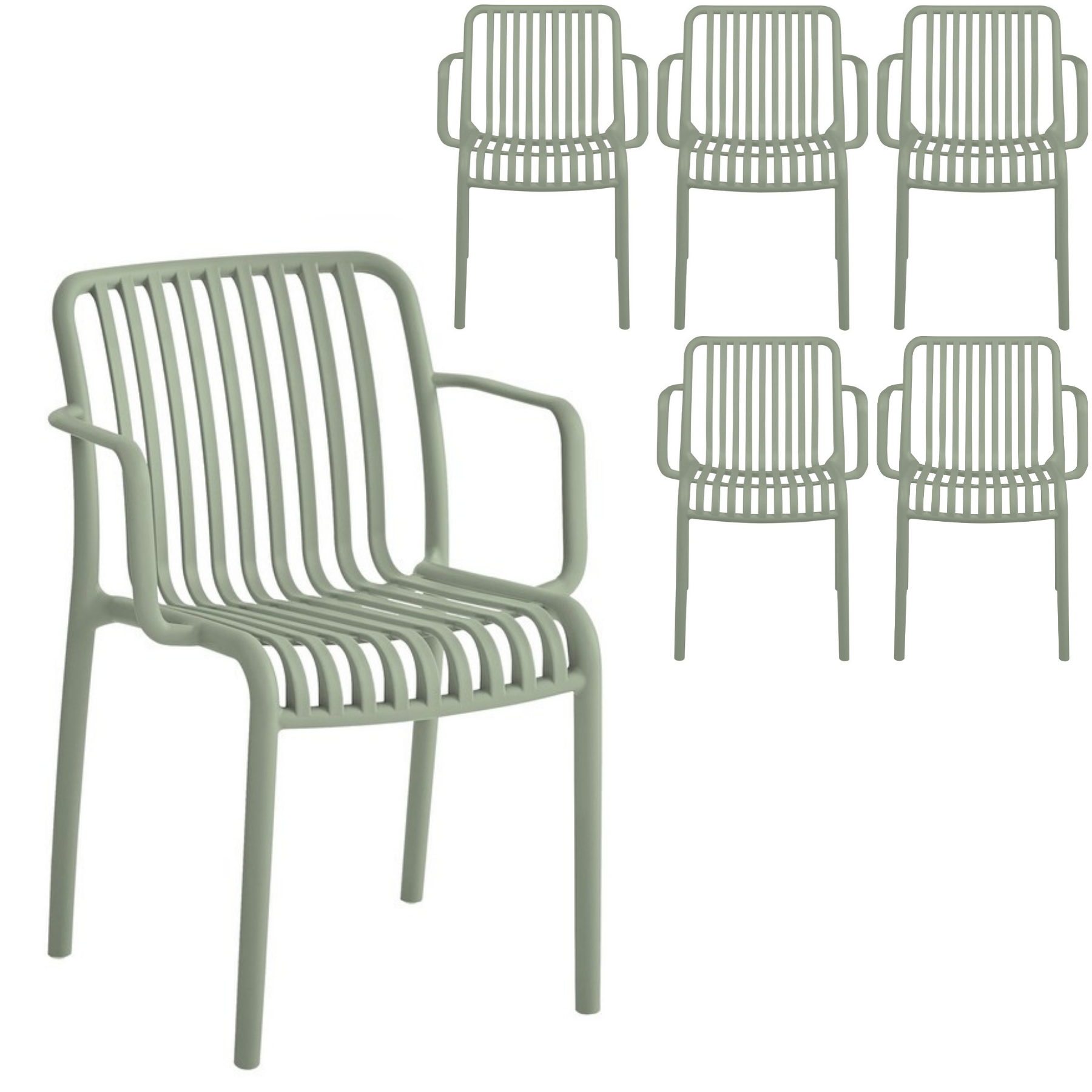 Set 6 poltrone da giardino con doghe impilabili in polipropilene anti-uv - Gardenia