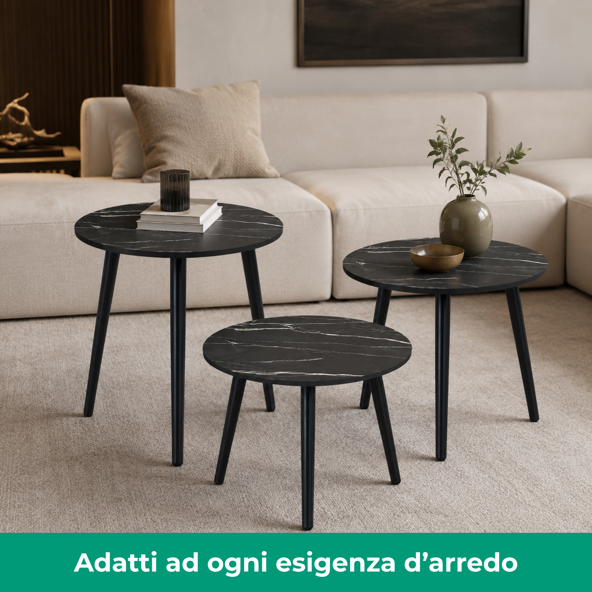Set 3 Tavolini tondi in legno e MDF - Eyko