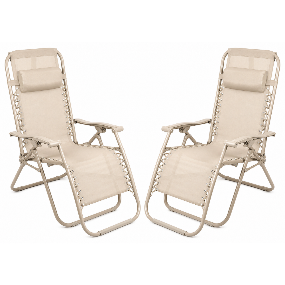 Set 2 Poltrone reclinabili in metallo e textilene monocolore con cuscino - No Gravity